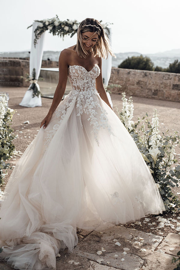 Beautiful A-line See Through Sweetheart Sweep Train Long Wedding Dress Simidress Beautiful A-line See Through Sweetheart Sweep Train Long Wedding Dress Simidress
