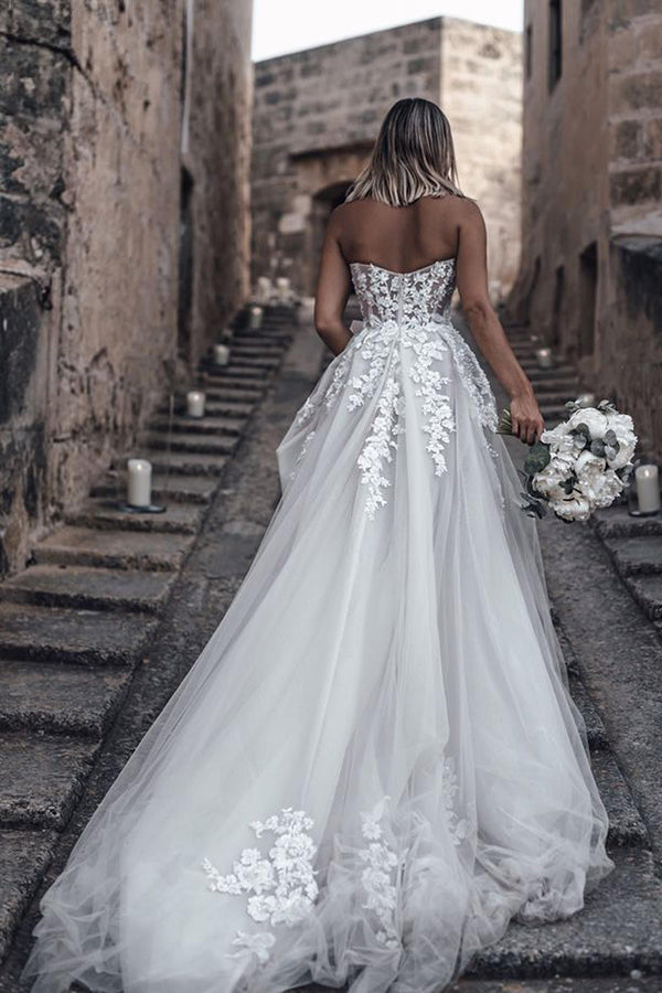 www.simidress.com supply Beautiful A-line See Through Sweetheart Sweep Train Long Wedding Dresses, SW328 at good price