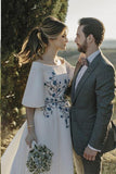 Elegant Wedding Dress, Half Sleeve Bateau Embroidery Romantic Bridal Gown, SW330