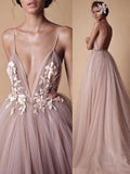 Find A-line Spaghetti Straps Deep V Neck Beach Wedding Dresses With Appliques, SW335 at www.simidress.com with good price