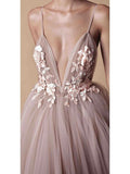 www.simidress.com|A-line Spaghetti Straps Deep V Neck Beach Wedding Dresses With Appliques, SW335