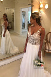 Elegant Simple White Lace A Line V Neck Open Back Long Wedding Dresses, SW334 | wedding dresses | lace wedding dresses | white wedding dresses | bridal gowns | bridal dresses | Simidress.com