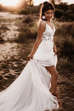 www.simidress.com supply Elegant White Backless A-line Unlined Lace Bodice V-neck Wedding Dress, SW336