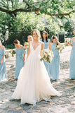 Ivory A-line Backless V-Neck Spaghetti Straps Wedding Dresses Bridal Dress, SW337