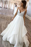 Charming Ivory Organza Spaghetti Straps A-line V-neck Wedding Dresses, SW339