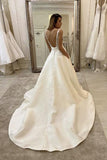 www.simidress.com supply Simple Ivory Satin A-line V-neck Backless Wedding Dress Bridal Gowns, SW340