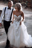 Romantic Floral Appliqued Boho Tulle A-line Sweetheart Wedding Dress, SW341