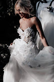 www.simidress.com supply Romantic Floral Appliqued Boho Tulle A-line Sweetheart Wedding Dress, SW341