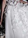 Find Romantic Floral Appliqued Boho Tulle A-line Sweetheart Wedding Dress, SW341 at www.simidress.com