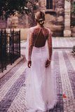 www.simidress.com supply Romantic Tulle Pearls Long Sleeves See Through Boho Wedding Dresses, SW342