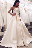 Elegant Vintage Satin Ball Gown Strapless Long Wedding Dresses with Bow, SW346 - Simidress.com