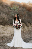 www.simidress.com supply Beautiful Lace Long Sleeves Mermaid V-neck Open Back Wedding Dresses, SW348