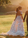 Simidress.com - Gorgeous 3D Lace Ball Gown Cap Sleeves V-neck Wedding Dresses, SW350