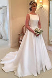 Retro Satin Ball Gown Scoop Open Back Wedding Dresses, Bride Dresses, SW352