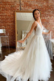 Beautiful Ivory Tulle Ball Gown V-neck Wedding Dresses with Appliques, SW355