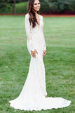 Beautiful Ivory Long Sleeves Lace Mermaid Backless Wedding Dresses, SW356