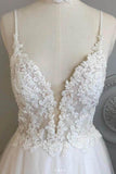 White Tulle Lace A-line V-neck Beach Wedding Dresses, SW374 | wedding dresses | white wedding dresses | cheap wedding dresses | simple wedding dresses | tulle wedding dresses | wedding dresses near me | wedding dresses online | bridals | bridal gowns | wedding gowns | Simidress.com