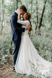Tulle Lace Half Sleeves Wedding Dresses With Train, SW376 | wedding dresses | half sleeves wedding dresses | ivory wedding dresses | lace wedding dresses | wedding dresses | wedding gowns | cheap wedding dresses | long wedding dresses | bridals | wedding dresses near me | wedding dresses online | Simidress