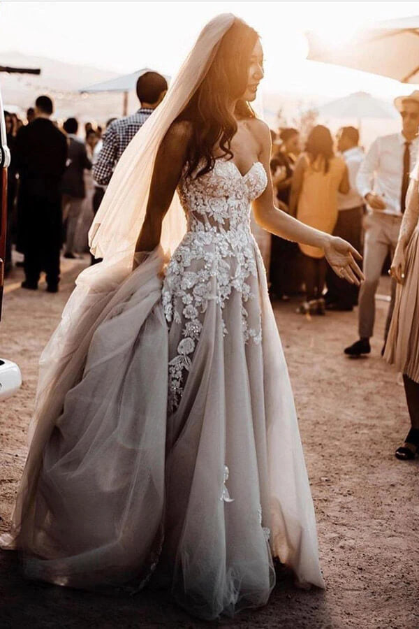 Bohemio 3D Lace Sweetheart Wedding Dresses, SW377 | Simidress Bohemio 3D Lace Sweetheart Wedding Dresses, SW377 | Simidress