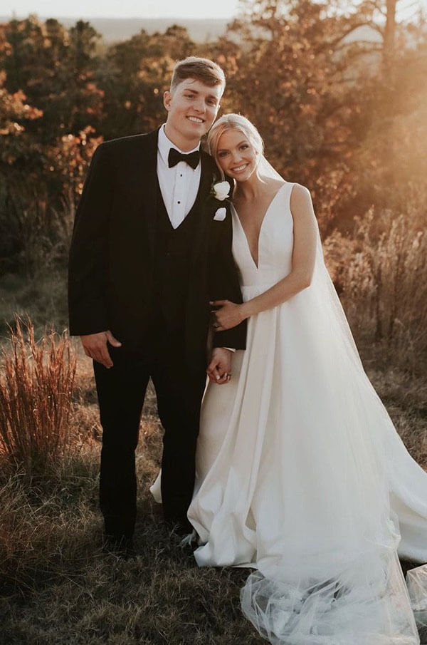 Simple Satin A Line Deep V-neck Wedding Dress With Sweep Train, SW384 | satin wedding dresses | wedding dresses | bridal gowns | cheap wedding dresses | simple wedding dresses | Simidress