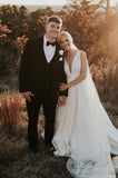Simple Satin A Line Deep V-neck Wedding Dress With Sweep Train, SW384 | satin wedding dresses | wedding dresses | bridal gowns | cheap wedding dresses | simple wedding dresses | Simidress