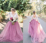 Rustic Mauve Tulle Lace Long Sleeves See Through Wedding Dresses, SW385 | Wedding Dresses | wedding gowns | long sleeve wedding dresses | Simidress