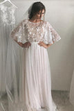 Ivory A-line Tulle Scoop Half Sleeves Lace Wedding Dresses with Train, SW392 | wedding dresses | bridal dresses | bridal gowns | lace wedding dresses | cheap lace wedding dresses | bridal gowns | Simidress