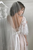 Ivory A-line Tulle Scoop Half Sleeves Lace Wedding Dresses with Train, SW392 | wedding dresses | bridals | bridal gowns | lace wedding dresses | Simidress
