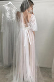 Ivory A-line Tulle Scoop Half Sleeves Lace Wedding Dresses with Train, SW392 | lace wedding dresses | Ivory wedding dresses | bridals | cheap wedding dresses | Simidress.com