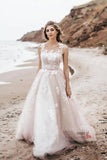 Vintage Ivory Lace A Line Tulle Illustion Neck Corset Back Wedding Dresses, SW393