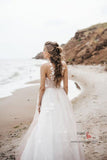 Vintage Ivory Lace A Line Tulle Illustion Neck Corset Back Wedding Dresses, SW393
