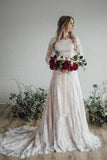 Vintage Rustic Long Sleeve Lace Wedding Dresses Plus Size Wedding Dress, SW394
