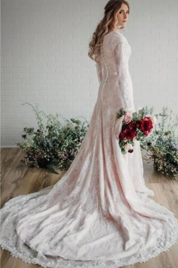Long sleeves plus size wedding dresses with court train | Simidress.com
