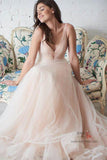 Simple Tulle Ball Gown V-neck Wedding Dresses, Plus Size Bridal Dress, SW397
