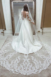 Fashion White Satin Ball Gwon V-neck Long Sleeve Wedding Dresses, SW398 | long sleeve wedding dresses | lace wedding dresses | satin wedding dresses | Simidress.com