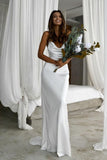 Graceful Silk Satin Mermaid Spaghetti Straps Scoop Wedding Dresses, SW399