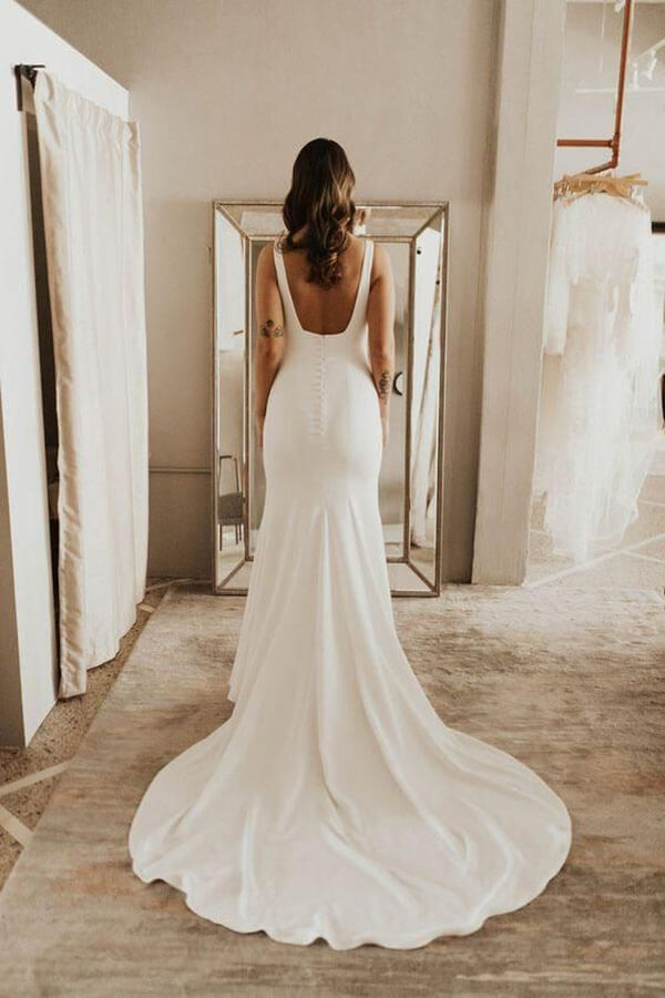 Soft Satin Mermaid Scoop Open Back Wedding Dresses, SW400 Simidress