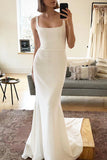 Soft Satin Mermaid Scoop Open Back Wedding Dresses With Court Train, SW400