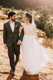 Modest Bohemian White Tulle & Lace Long Sleeve Beach Wedding Dresses, SW402 | cheap wedding dresses | wedding dresses online | bridal dresses | bridal gowns | Simidress.com