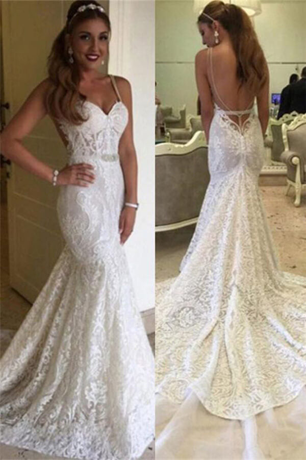 Cheap Ivory Lace Mermaid Sweetheart Backless Long Wedding Dresses, SW417 | wedding dresses | mermaid wedding dress | lace wedding dress | bridal gowns | cheap wedding dress | www.simidress.com