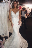 www.simidress.com | Fabulous Backless Spaghetti Straps Lace Mermaid Wedding Dresses | Bride Dress, SW287