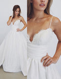 A-line Long Stunning Spagnetti Straps Wedding Dress with Lace Top,SW54