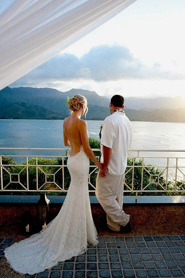 Vintage Mermaid Spaghetti Lace Bridal Gown, Sexy Backless Beach Wedding Dress,SW55 | beach wedding dresses | bridal gowns | wedding gowns | wedding dresses mermaid | lace wedding dresses | bridals | wedding dresses cheap | wedding dresses online | Simidress