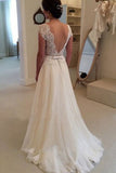 A-line Lace Beach Wedding Dress, Top Backless Cheap Long Ball Gowns,SW57