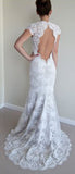Sexy Mermaid Long Lace Wedding Dresses,Round Neck Open Back Bridal Gown,SW59