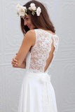 Cheap Simple Beach Open Back Wedding Dresses,Chiffon Lace Wedding Gown,SW60