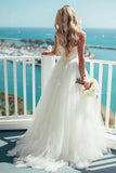 Charming A-line Tulle Spaghetti Straps Neckline Wedding Dress With Lace Appliques,SW63