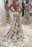 Open Back Sweep Train Wedding Dresses,Sheer Lace Up Appliques Wedding Gown,SW66Open Back Sweep Train Wedding Dresses,Sheer Lace Up Appliques Wedding Gown