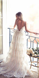 Luxurious Sweetheart Spaghetti Open Back Wedding Dresses,Lace Appliques Wedding Gown,SW74