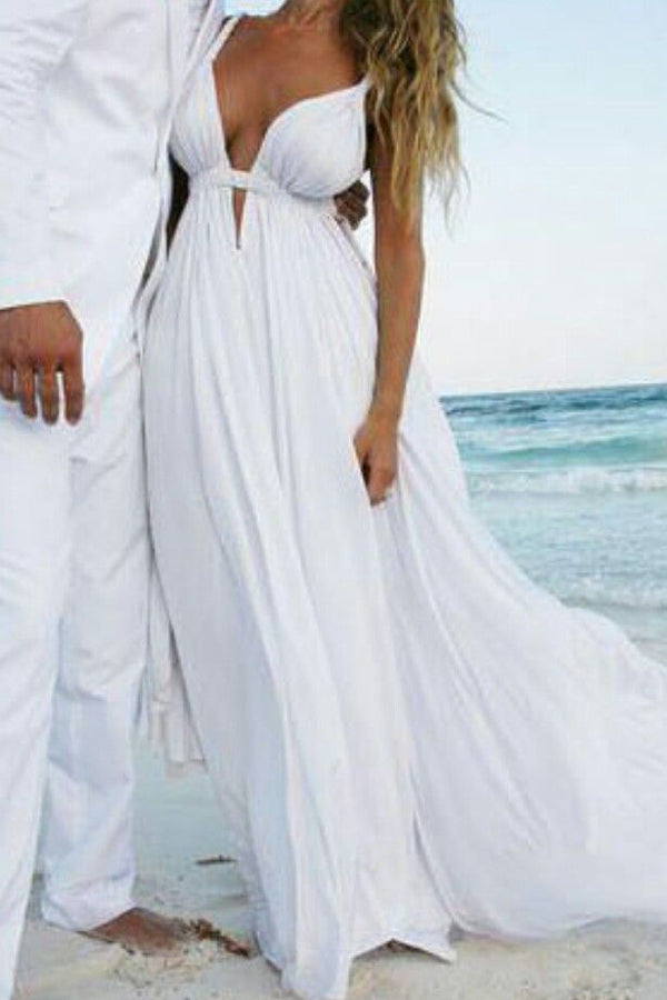 Sweetheart Spaghetti Wedding Dresses,Sexy Sleeveless Open Back Beach Wedding Gown